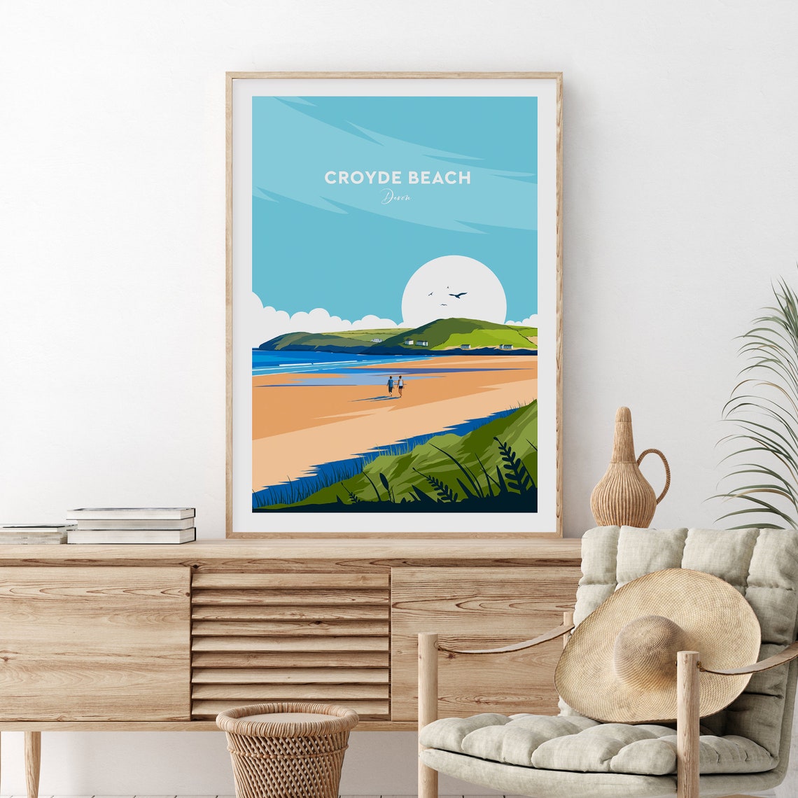 Croyde Beach Devon Walkers Dunes Golden Hour Coast Travel Poster - Image 2