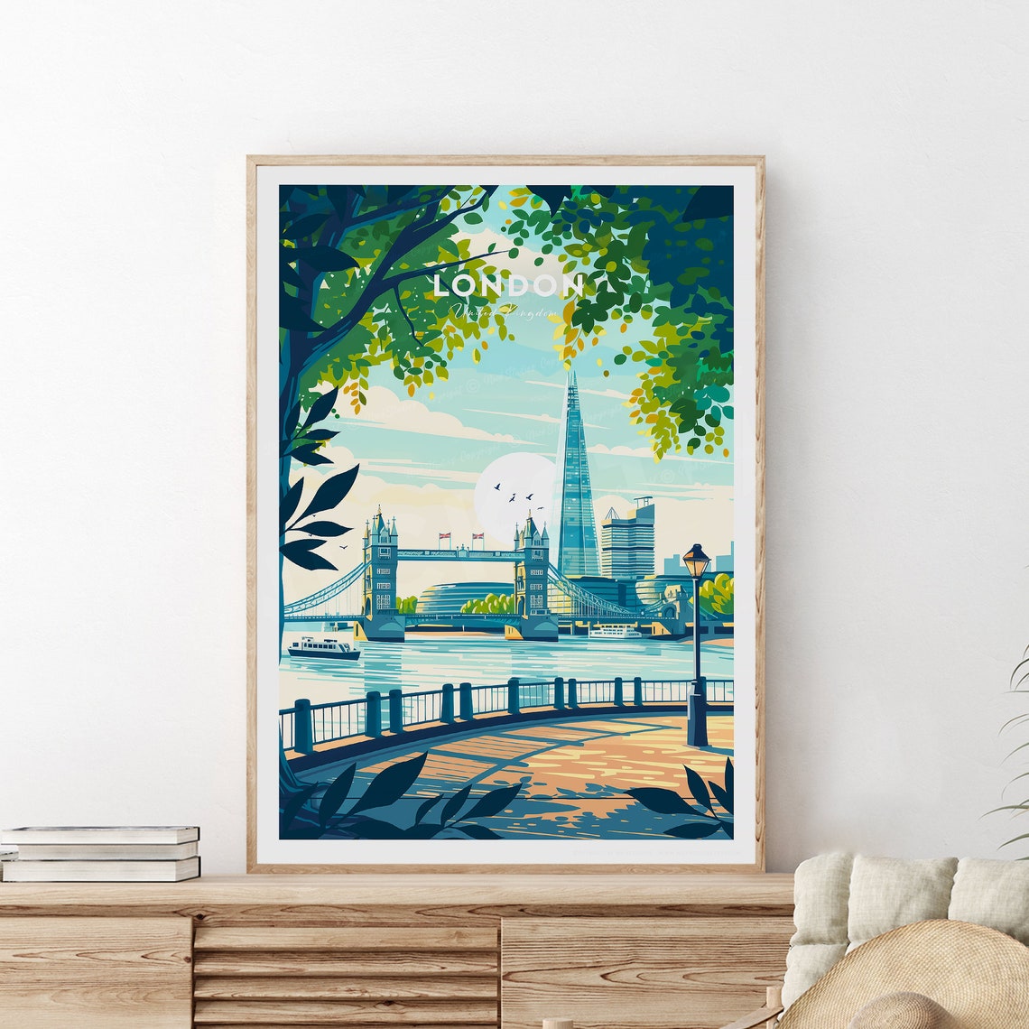 London Tower Bridge The Shard Thames Skyline City Travel Poster