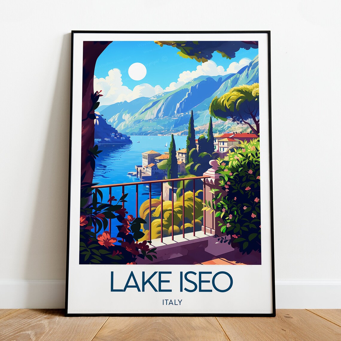 Lake Iseo Italy Terrace View Lakeside Town Retro Travel Poster - Image 2