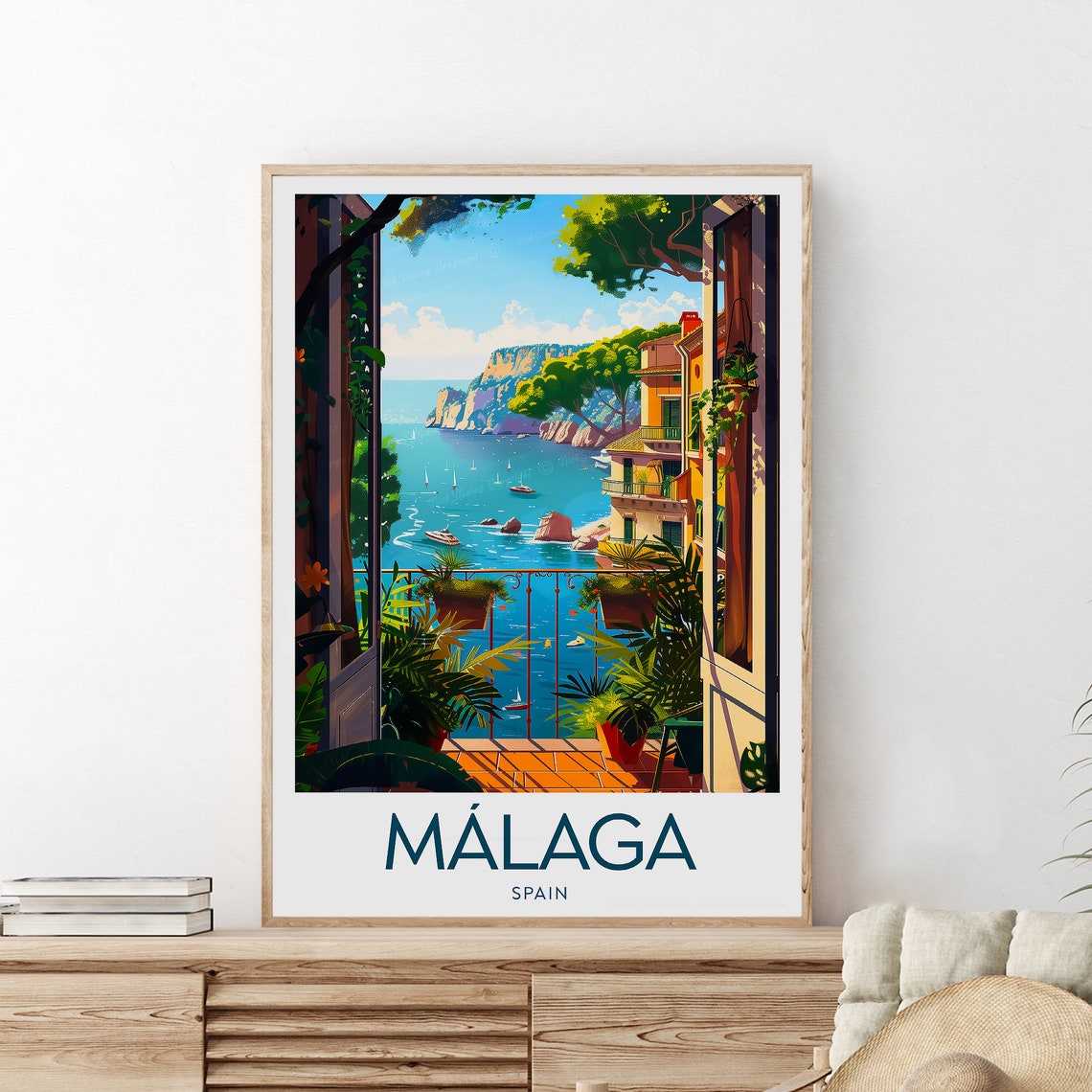 Malaga Balcony View Mediterranean Bay Spain Coastal Travel Poster - Image 2