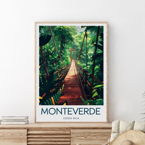 Monteverde Costa Rica Cloud Forest Hanging Bridge Travel Poster