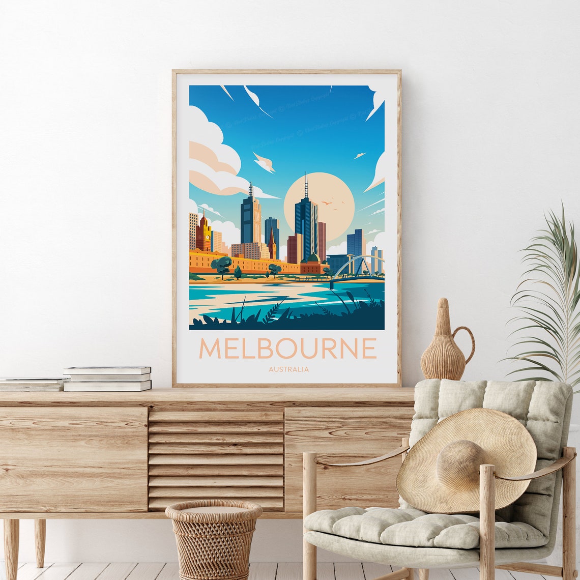 Melbourne Australia City Skyline River Bridge Sunset Glow Poster - Image 2