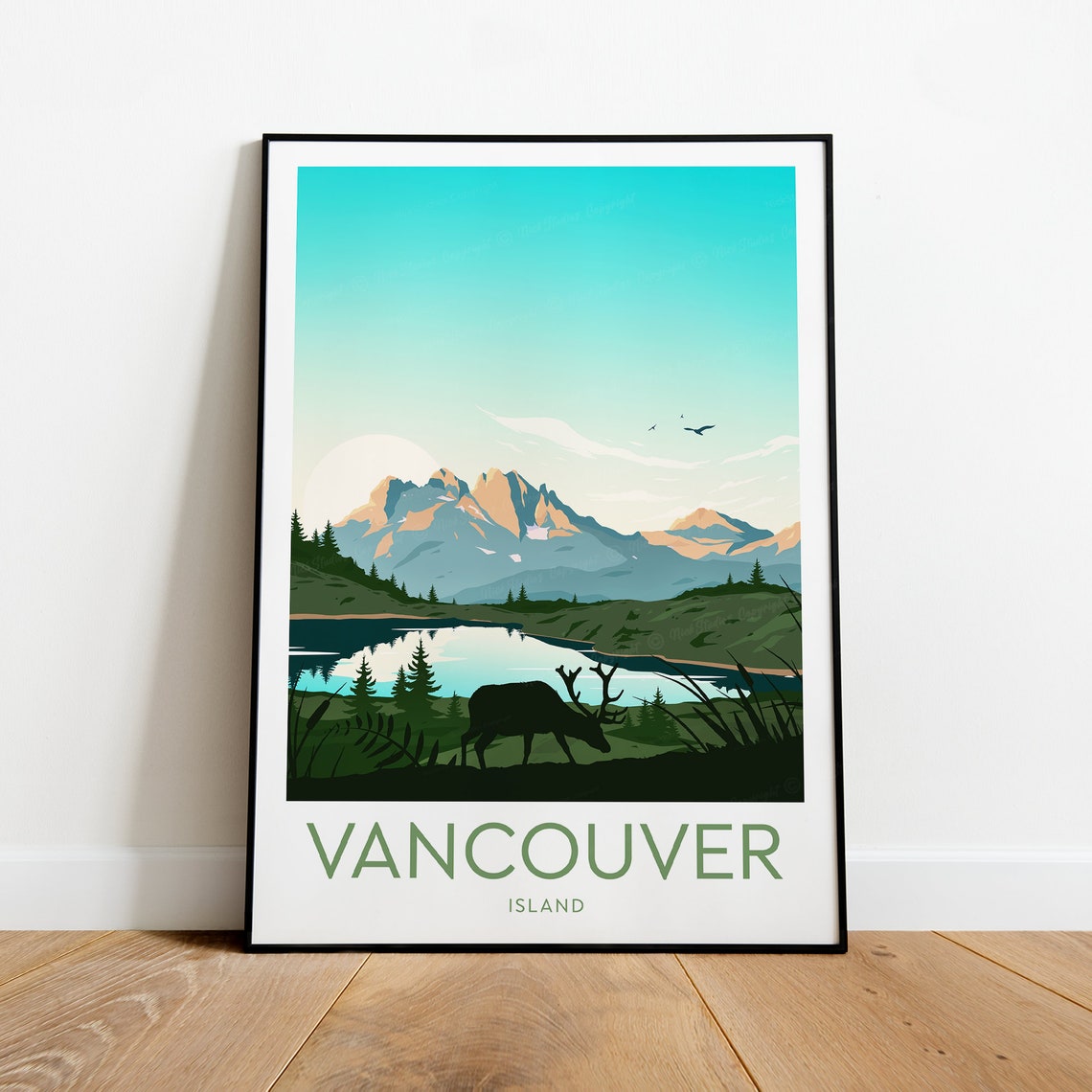 Vancouver Island Canada Elk Mountain Lake Sunrise Travel Poster