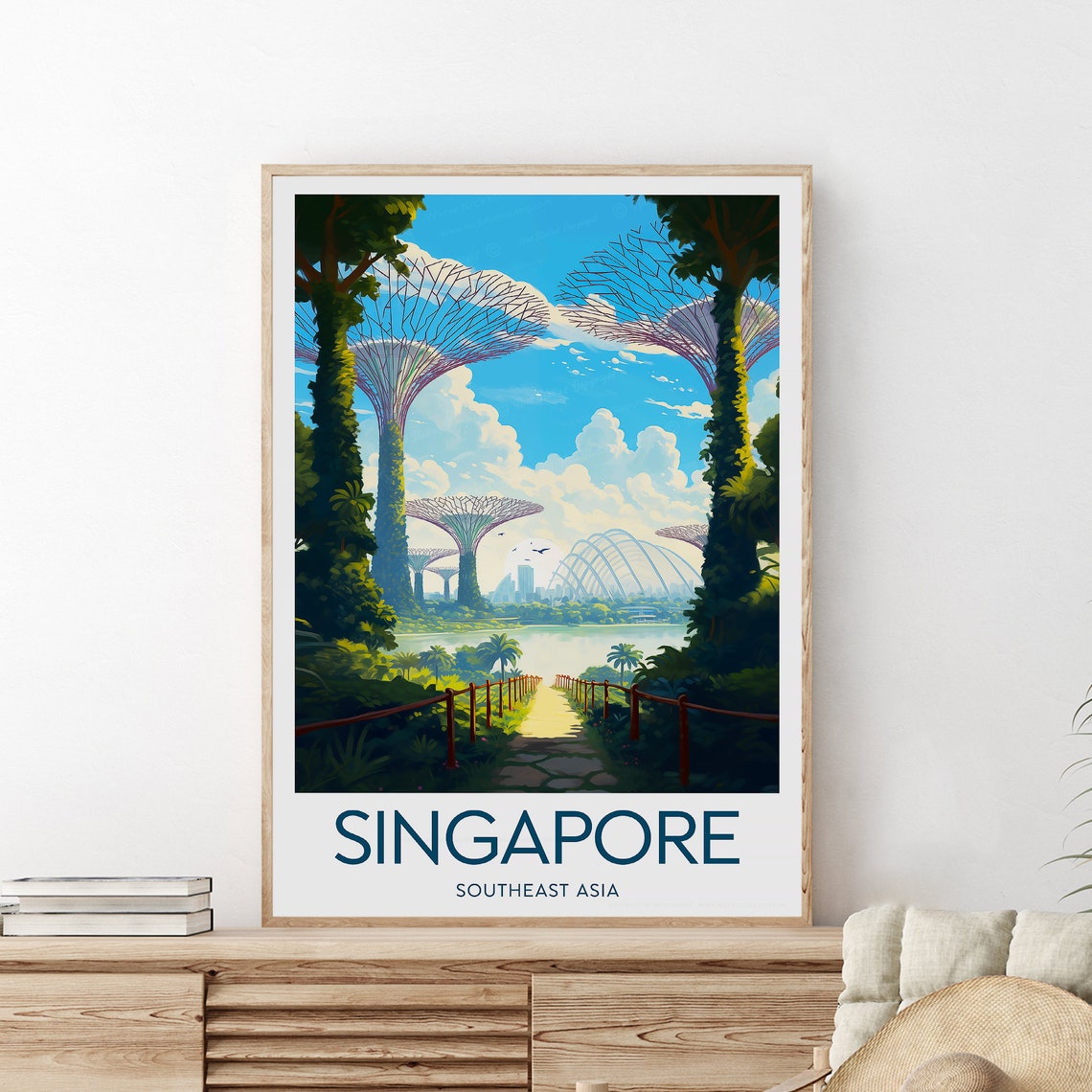 Singapore Gardens By The Bay Supertrees Vintage Travel Poster