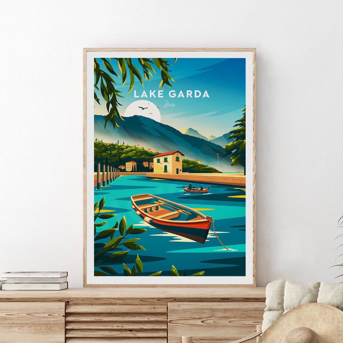 Lake Garda Italy Wooden Boat Turquoise Lake Scenic Travel Poster - Image 2