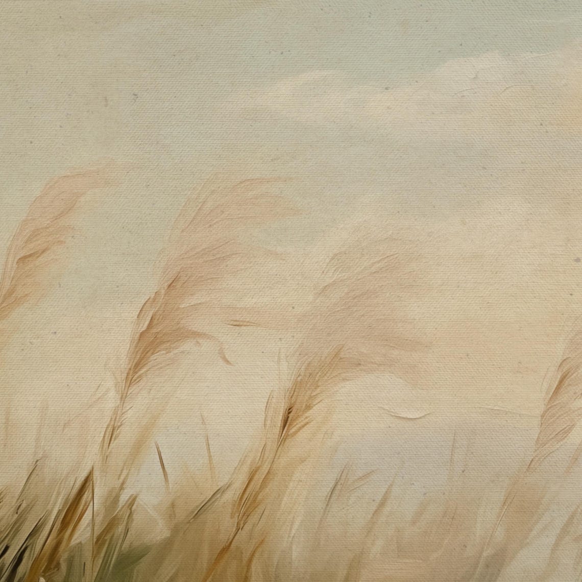 Tall Grasses Blowing Wind Hazy Sky Minimal Landscape Painting Poster - Image 4
