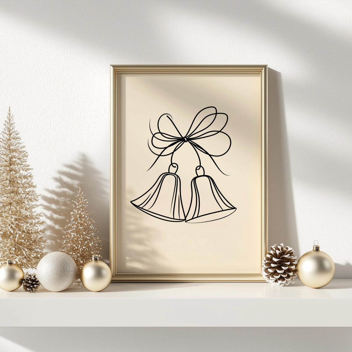 Jingle Bells With Bow Minimalist Christmas Line Drawing Poster - Image 3