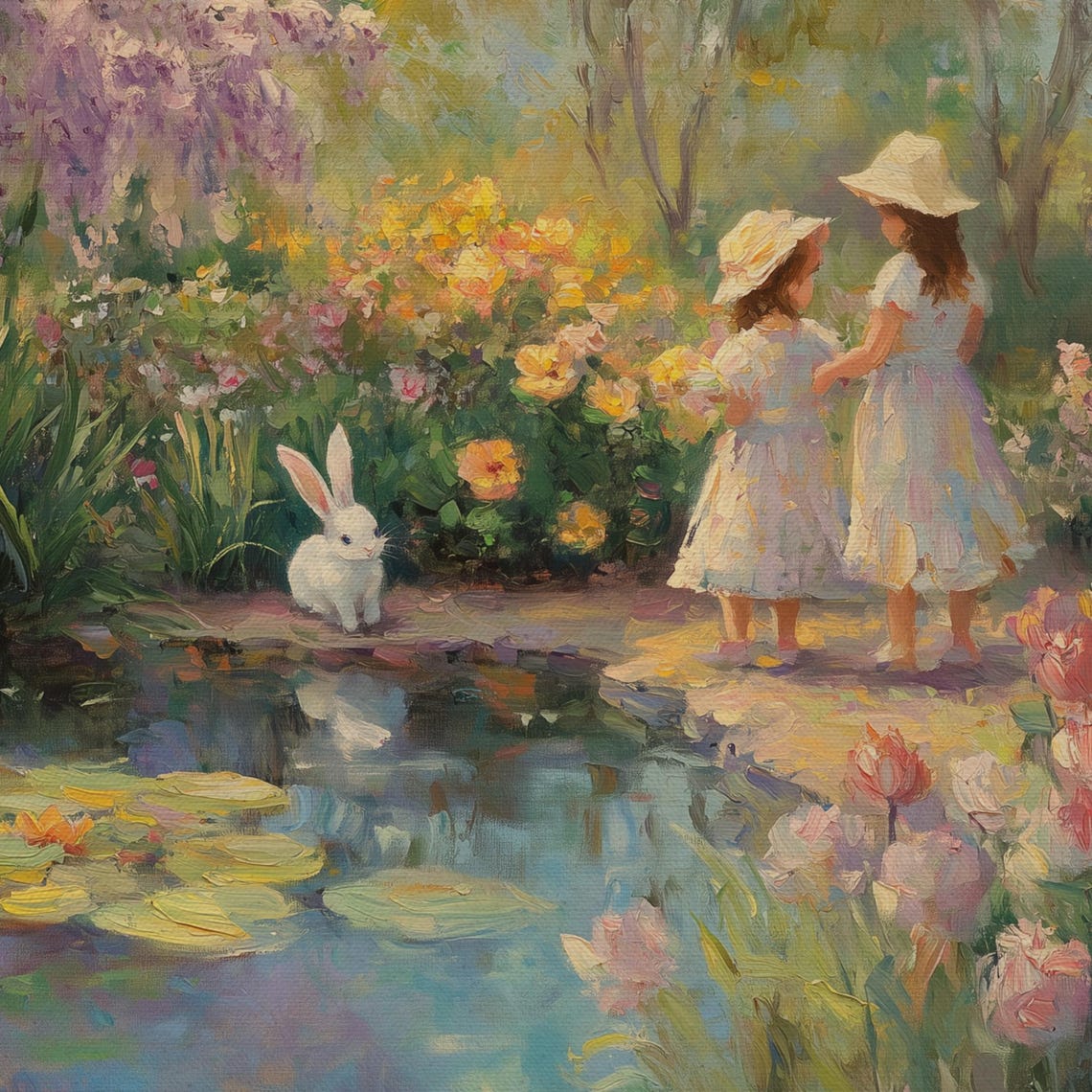 Children and Bunny by Lily Pond Spring Garden Vintage Easter Poster - Image 4