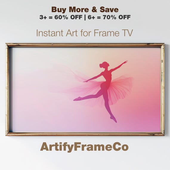 Elegant Pink Ballet Dancer Silhouette Frame Tv Art Frame Tv Art Screensaver Year Round Minimal Style Bedroom