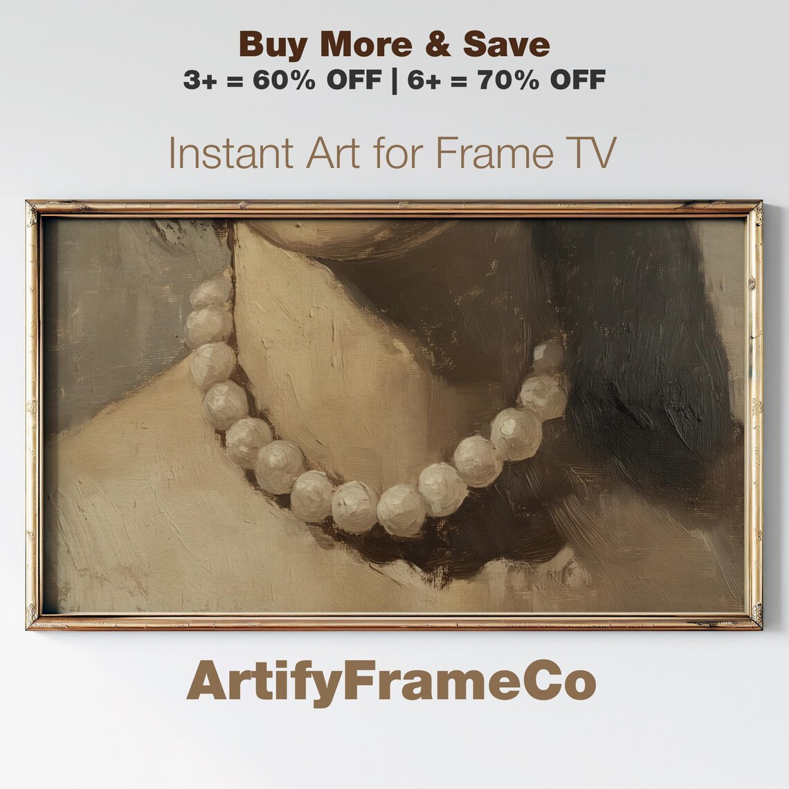 Woman Pearl Necklace Sepia Toned Oil Painting Elegant Portrait Poster