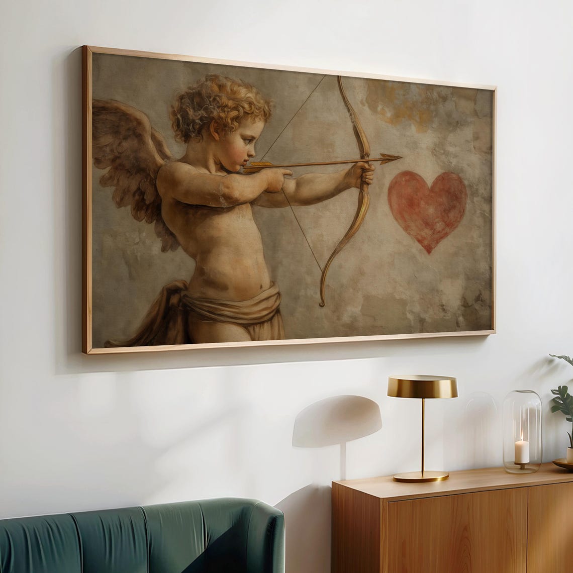 Cupid Aiming Bow at Red Heart Classical Antique Oil Painting Poster - Image 2