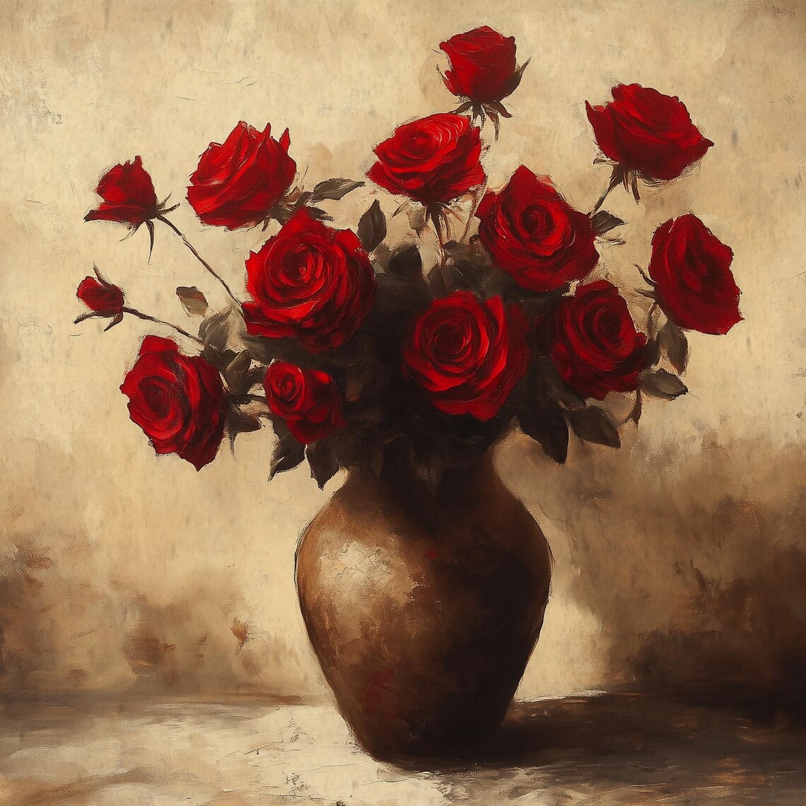Red Roses in Bronze Vase Antique Floral Still Life Vintage Wall Poster - Image 4