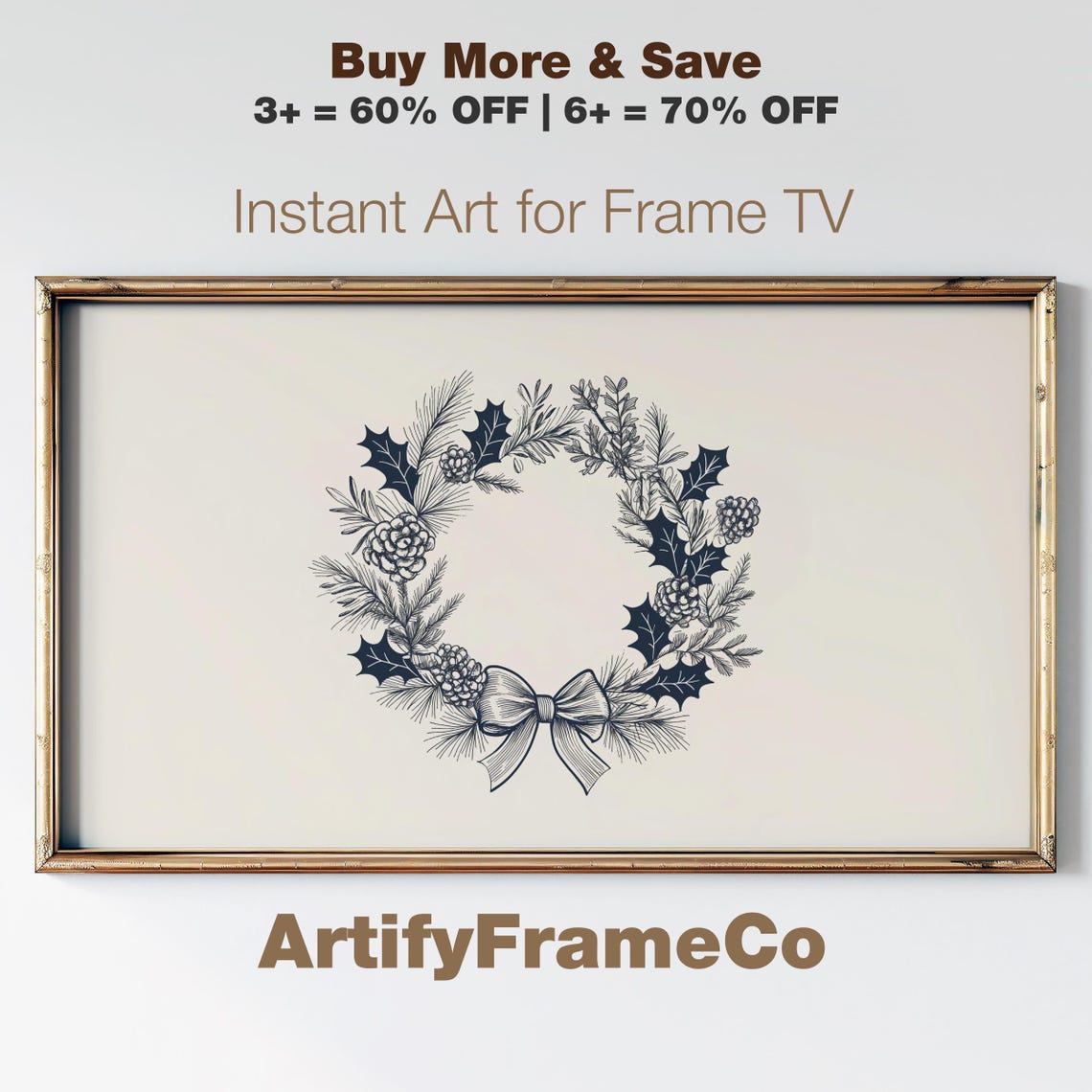 Winter Wreath With Pinecones And Bow Botanical Sketch Art Poster