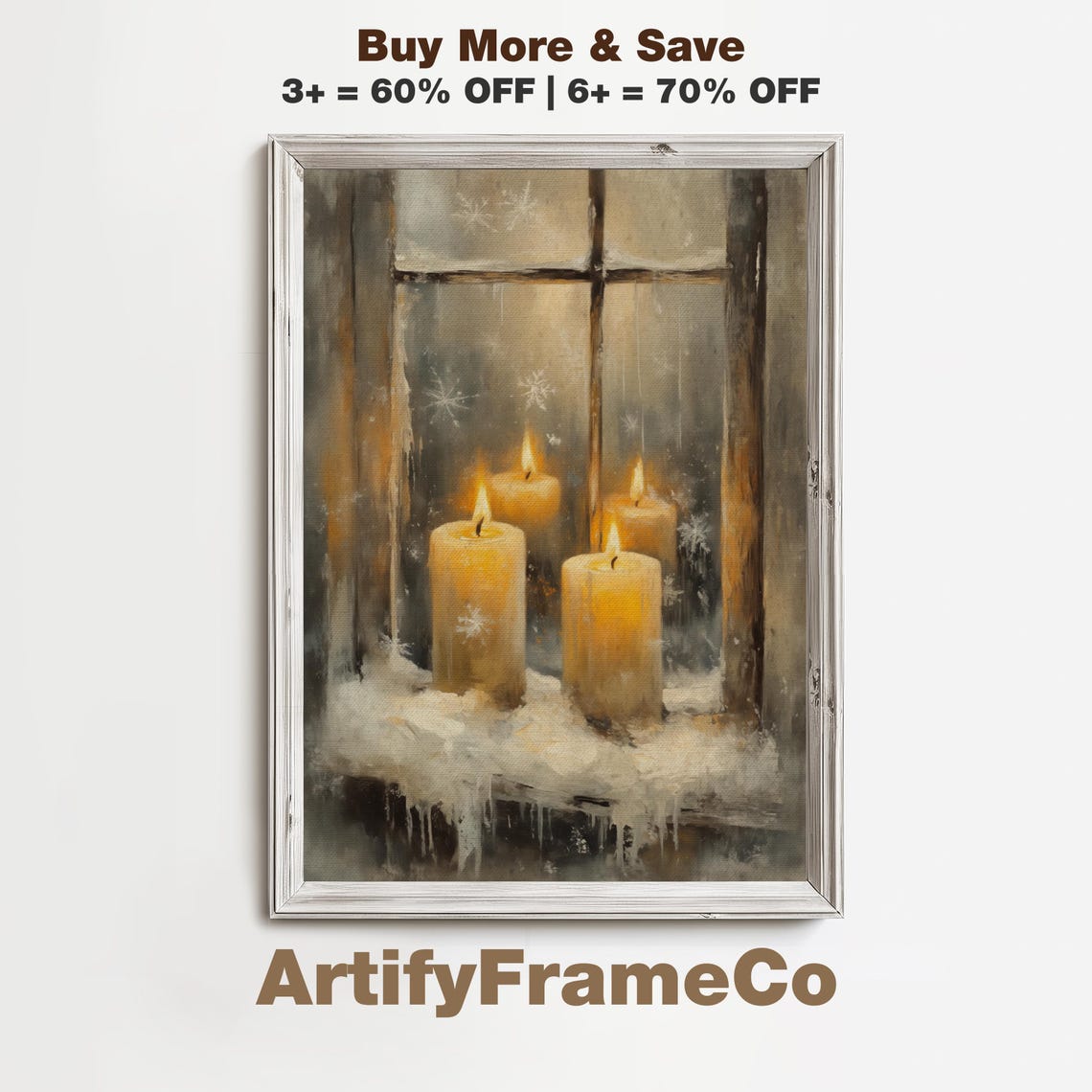 Frosty Window Candles Glowing Warmth Cozy Winter Christmas Eve Poster