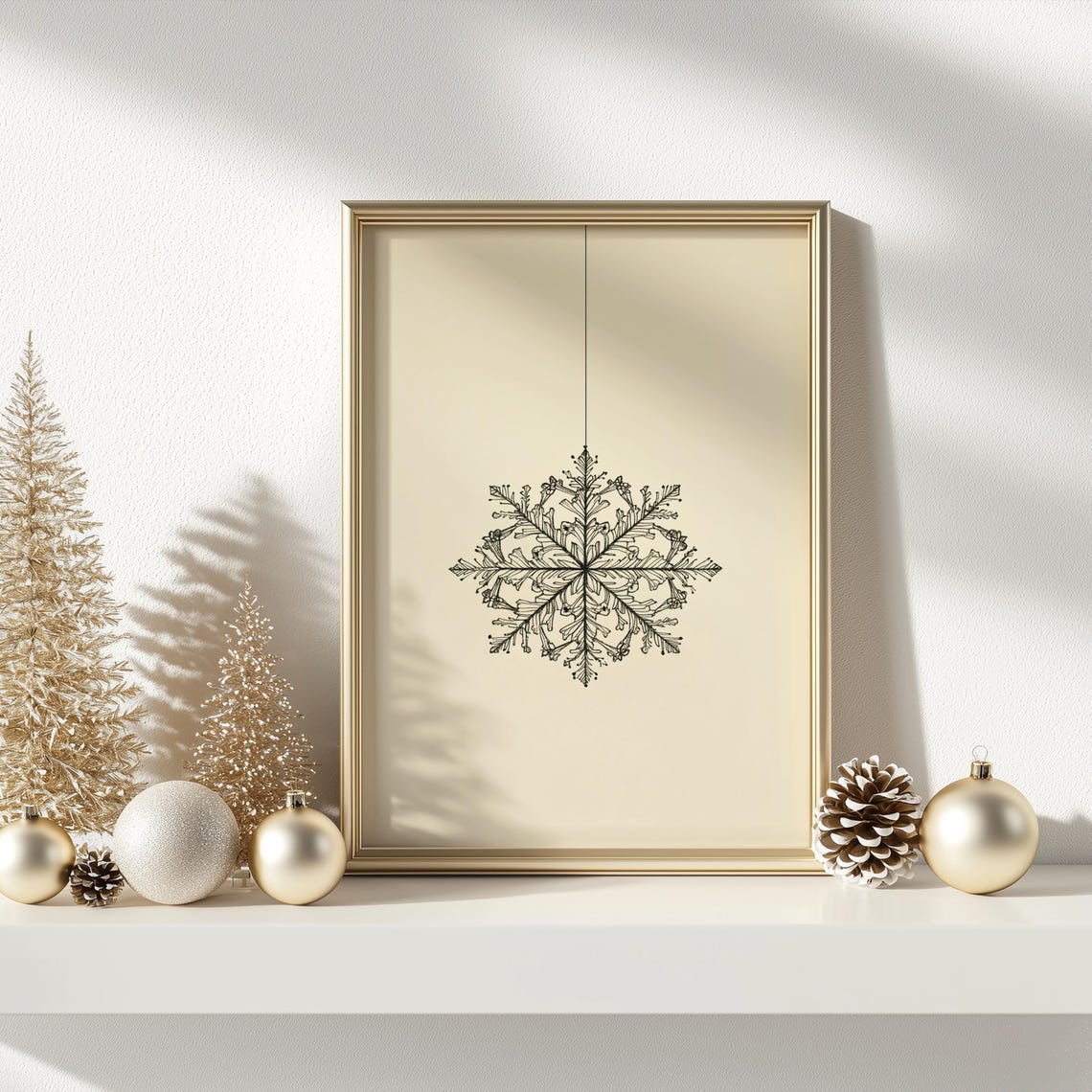 Hanging Snowflake Ornament Delicate Line Drawing Winter Poster - Image 3
