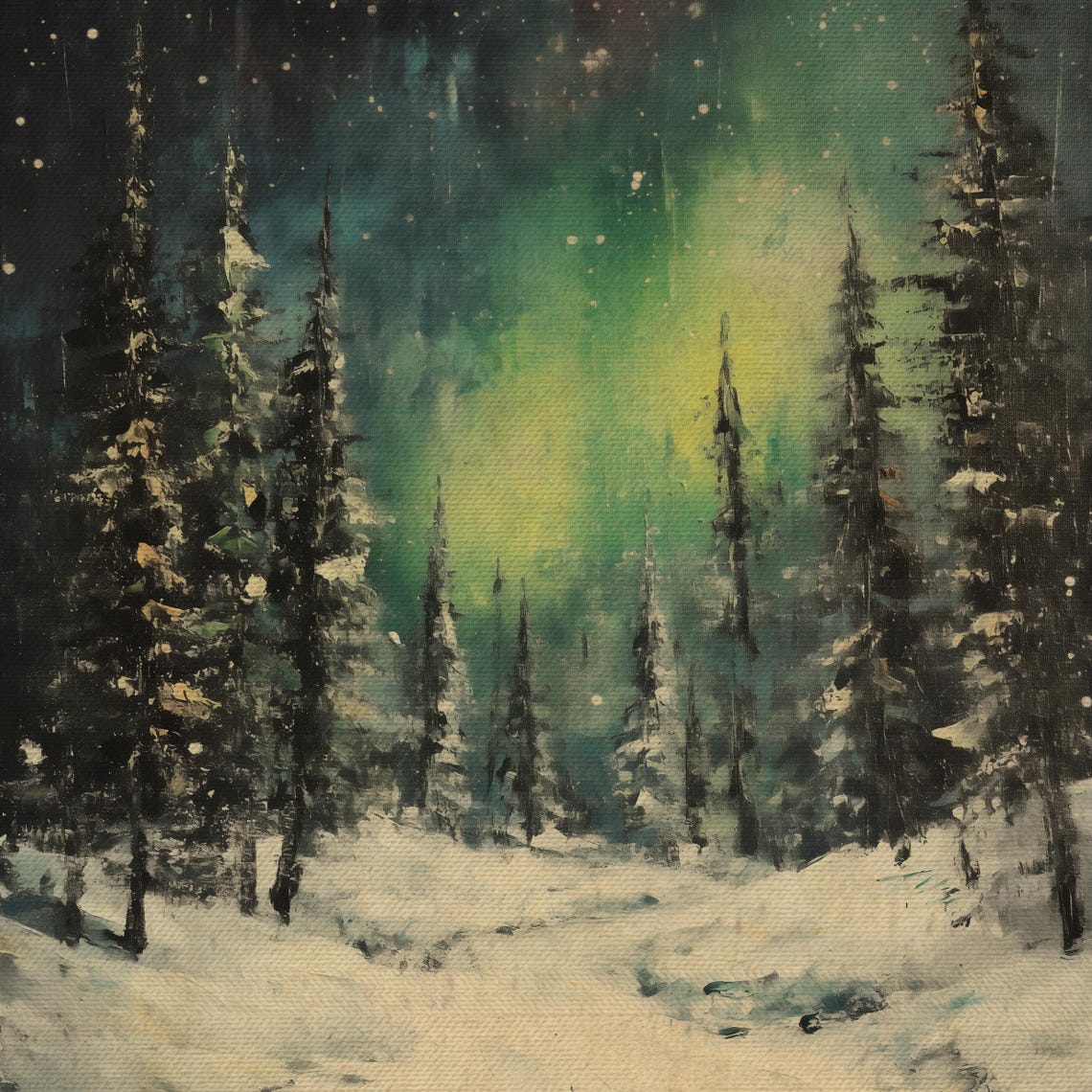 Northern Lights Over Snowy Pines Starry Night Winter Aurora Poster - Image 4