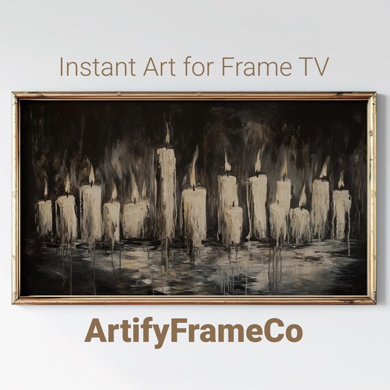 Row of Burning Candles in the Dark Moody Monochrome Halloween Wall Art