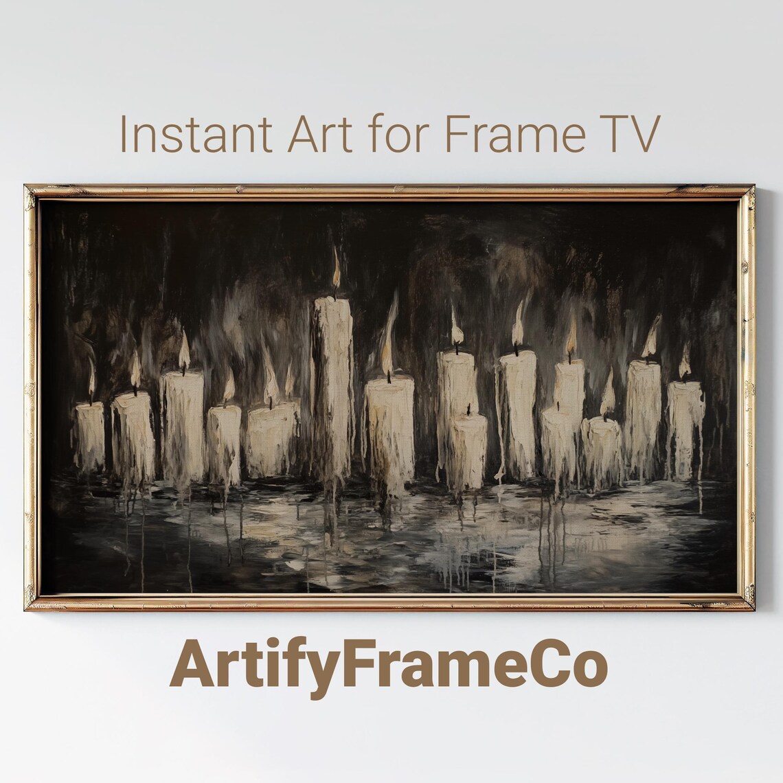 Row of Burning Candles in the Dark Moody Monochrome Halloween Wall Art