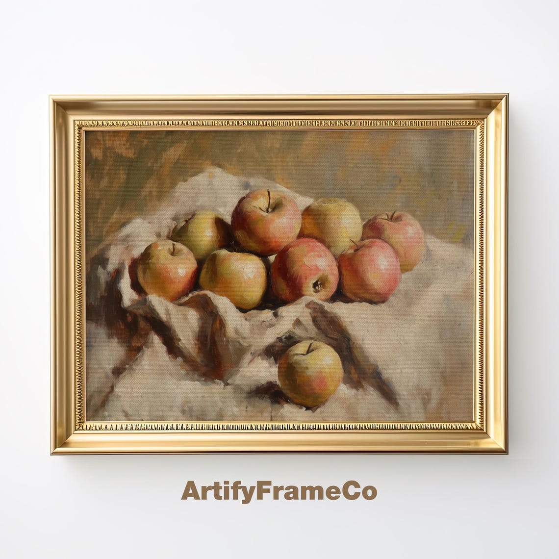 Red Apples on Linen Rustic Farmhouse Kitchen Still Life Vintage Poster