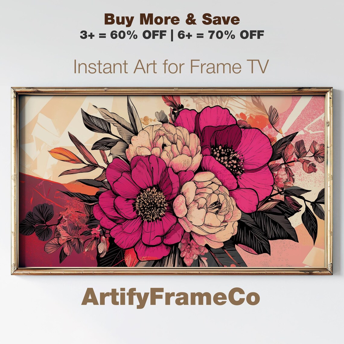 Magenta Anemone Peony Bold Botanical Floral Illustration Art Poster