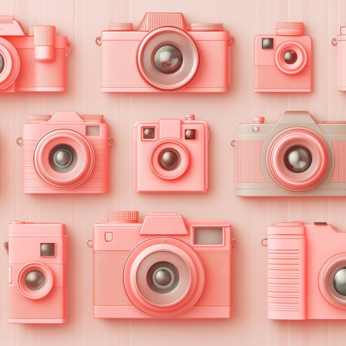 Pink Vintage Cameras Retro Photography Grid Collage Art Poster - Image 4