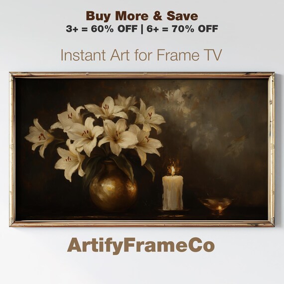 Vintage Flowers Frame Tv Art Romantic Candles Living Room Decor Frame Tv Art Moody Elegant Screensaver Valentines Day Tv0007