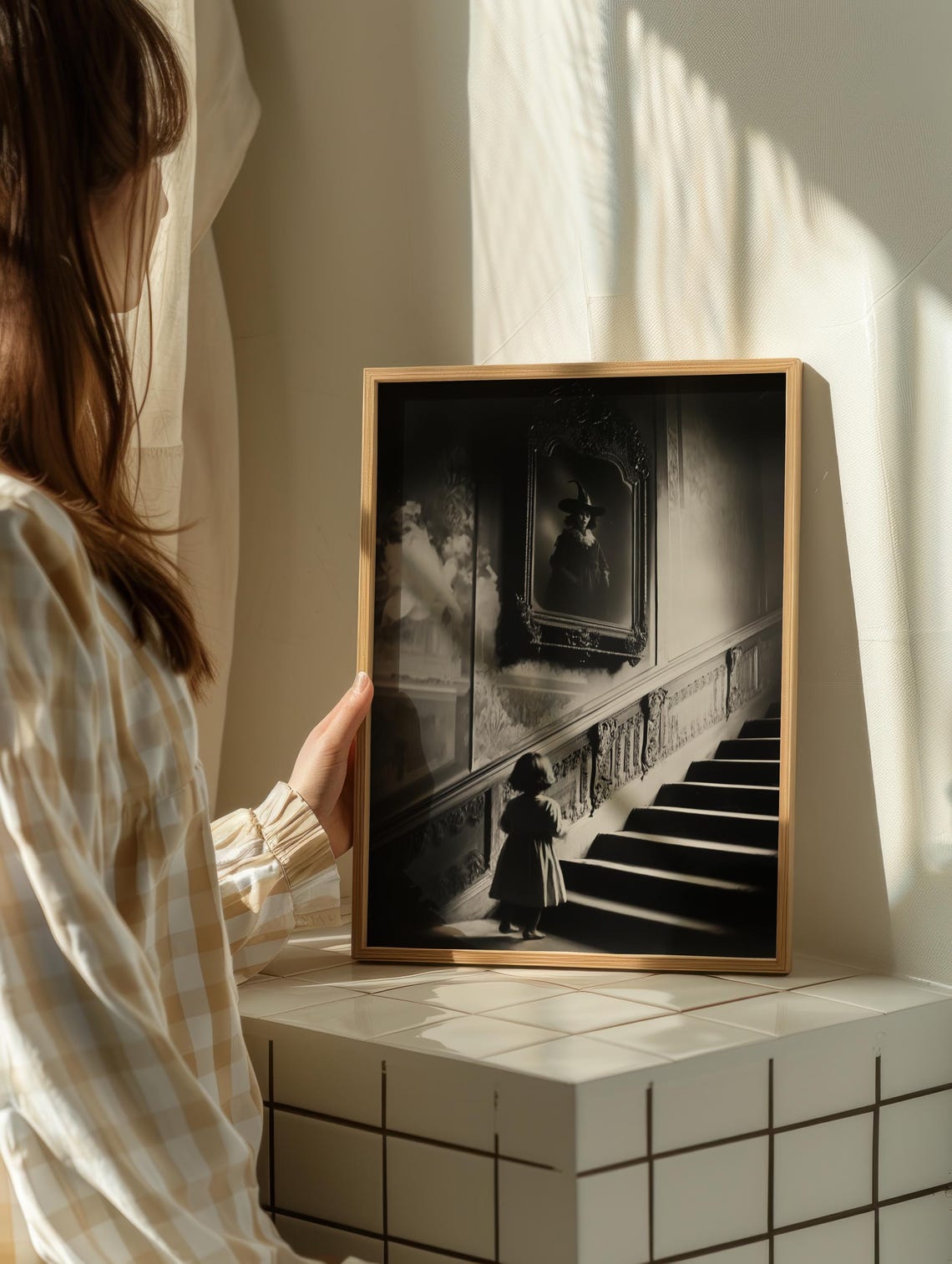 Ghostly Child On Staircase With Witch Portrait Vintage Poster - Image 2