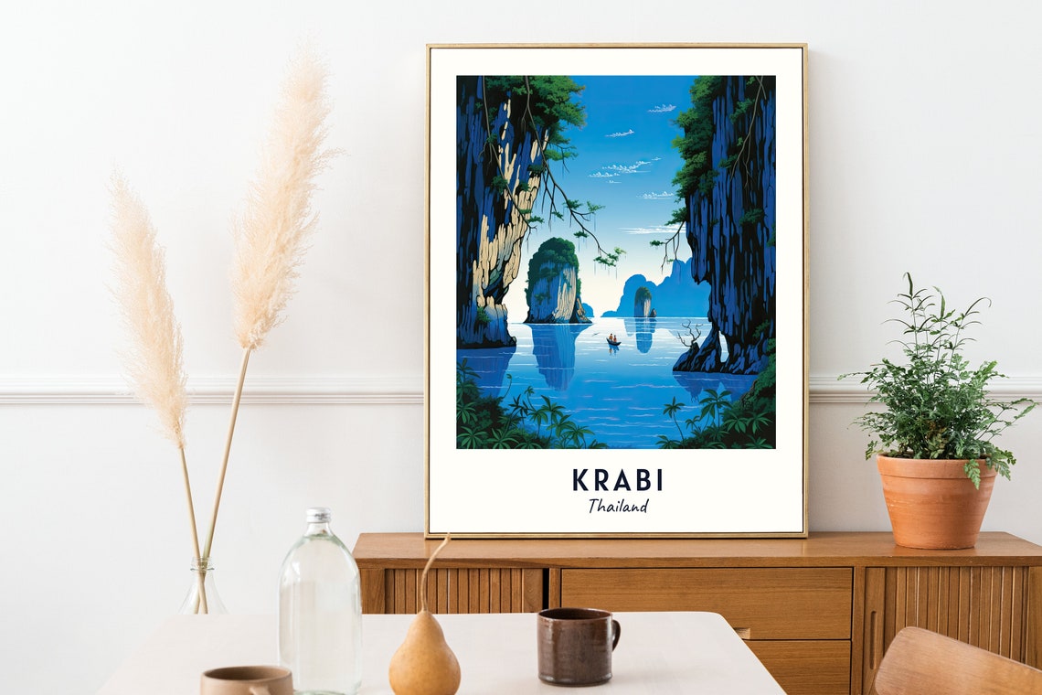 Krabi Thailand Limestone Karsts Lagoon Travel Poster Artwork - Image 2