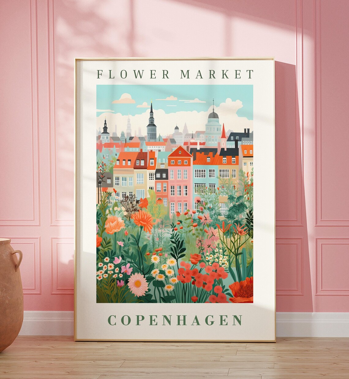 Copenhagen Flower Market Nyhavn-Style Houses Botanical Travel Poster - Image 3