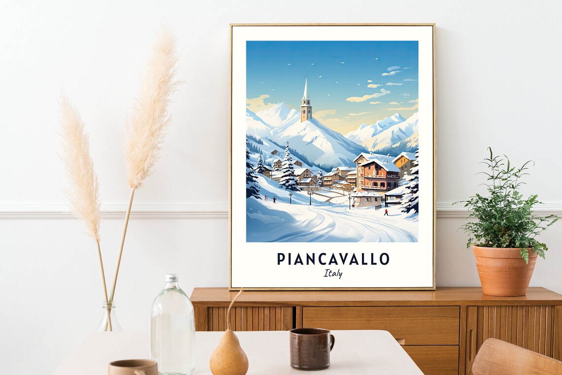 Piancavallo Italy Alpine Village and Church Spire Winter Poster - Image 2