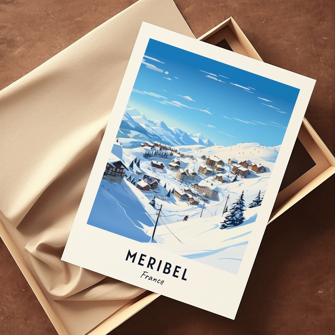 Meribel France Sunny Slope Chalets and Chairlift Winter Poster - Image 3