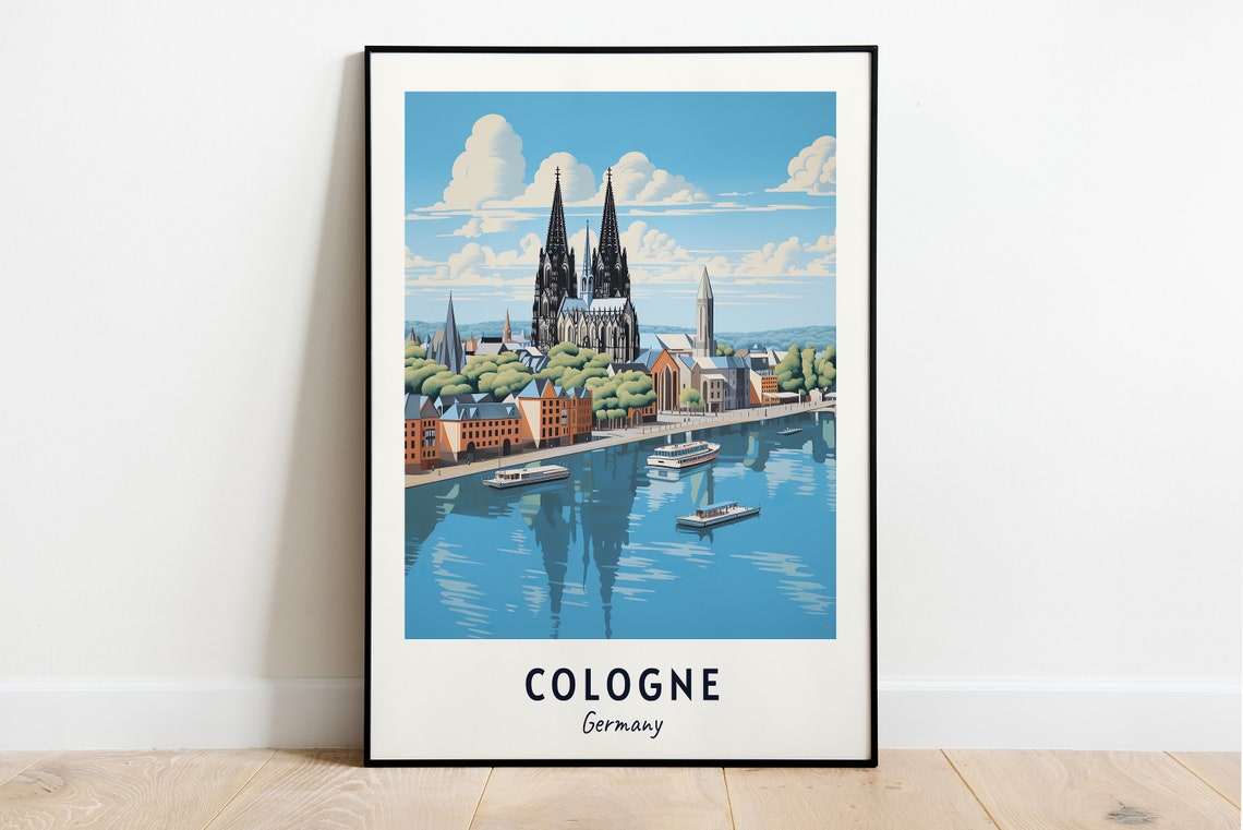 Cologne Germany Cathedral Riverfront Twin Spires Travel Poster