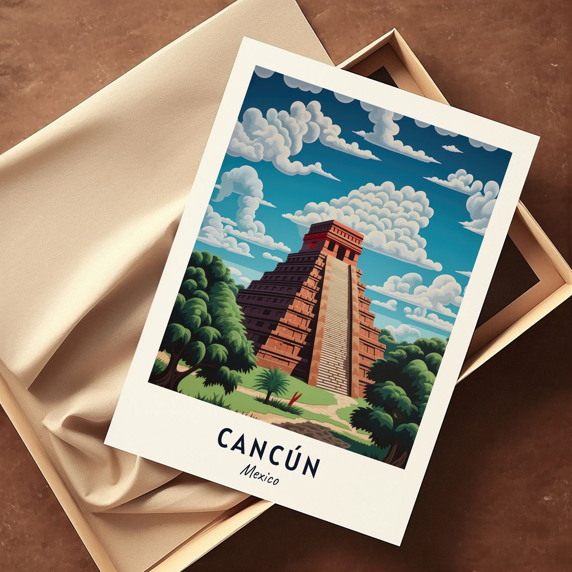 Cancun Mayan Pyramid El Castillo Jungle Clouds Travel Poster - Image 3