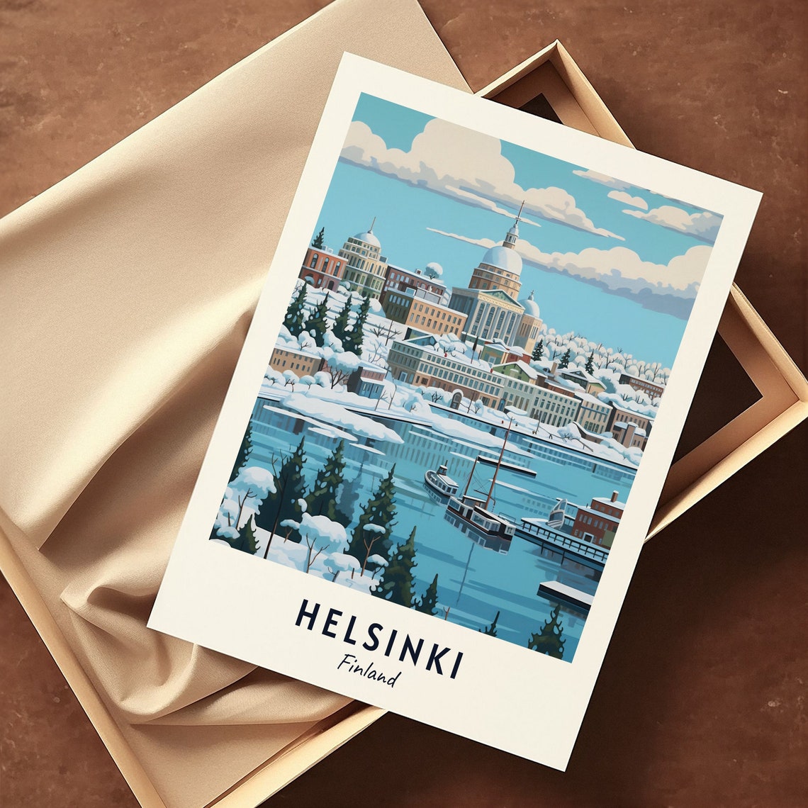 Helsinki Finland Snowy Winter Harbor Cathedral Scene Travel Poster - Image 3
