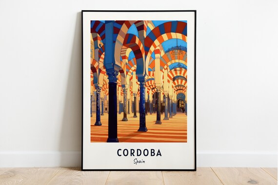 Cordoba Mosque Cathedral Striped Arches Interior Travel Poster