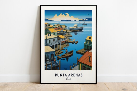 Punta Arenas Chile Harbor Boats Waterfront Patagonia Travel Poster