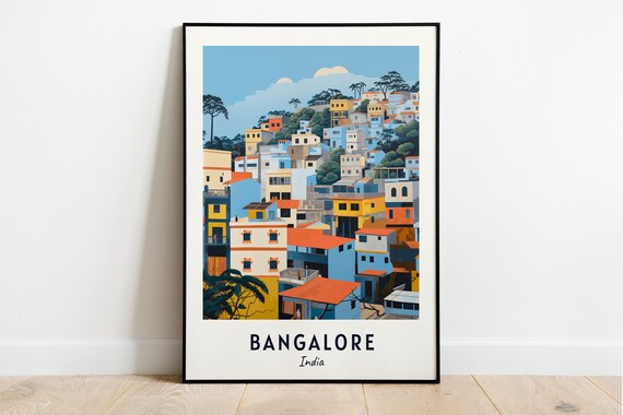 Bangalore Colorful Hillside Houses Cityscape India Travel Poster