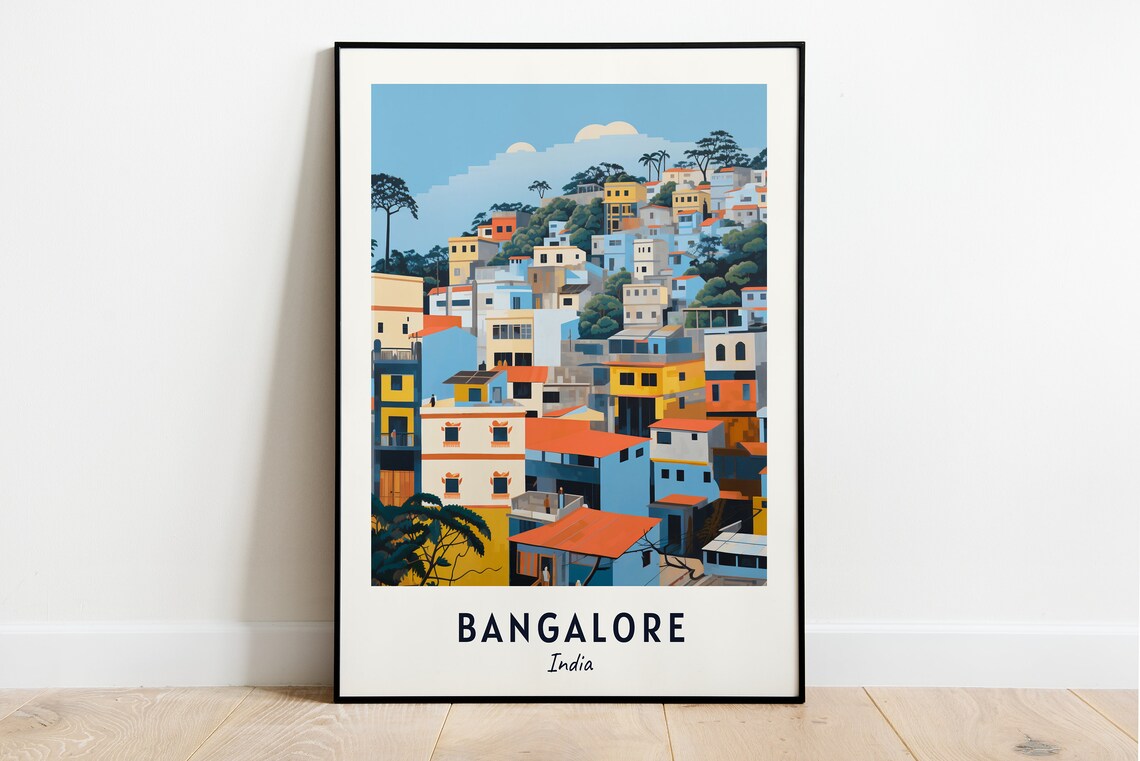 Bangalore Colorful Hillside Houses Cityscape India Travel Poster