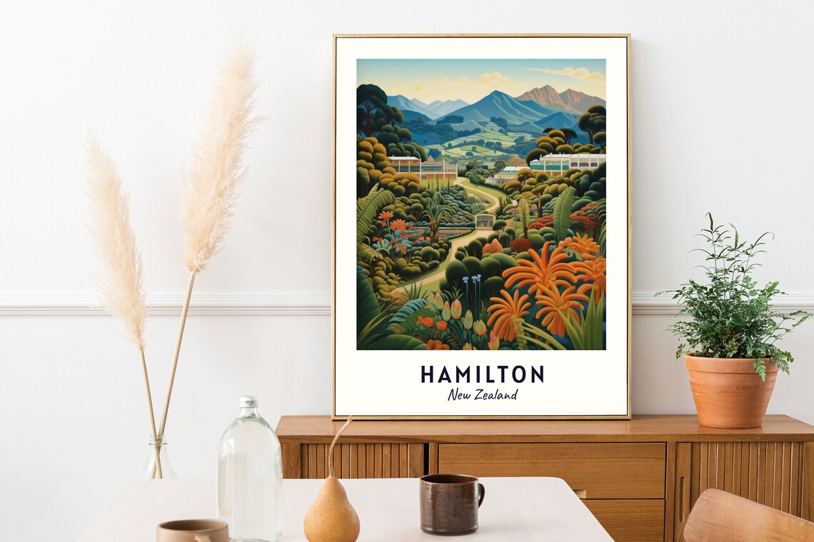 Hamilton Gardens Lush Flowers Hills New Zealand Travel Poster - Image 2