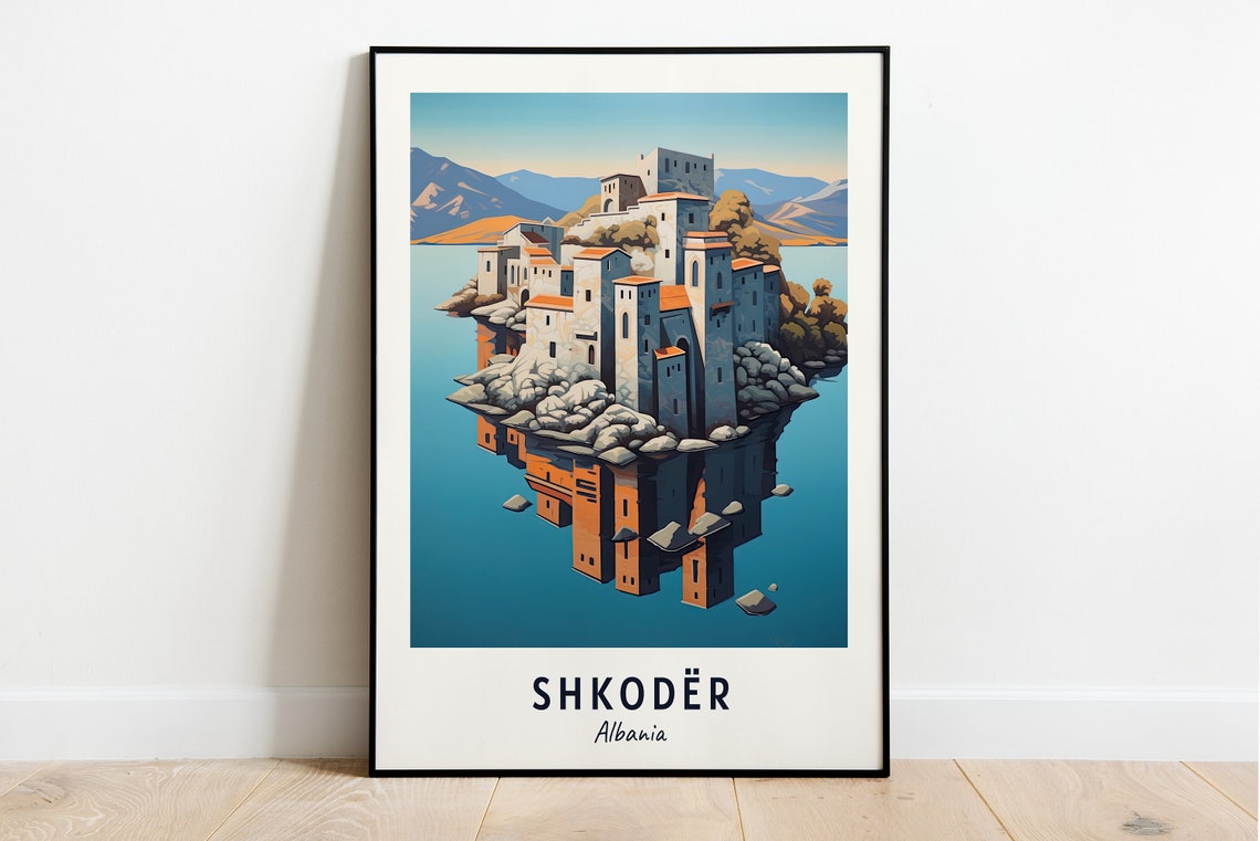Shkoder Albania Historic Fortress Mirrored In Calm Water Poster