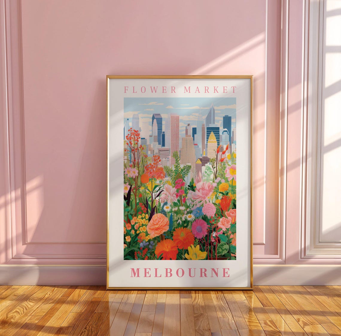 Melbourne Flower Market Poster with Modern Skyline Wildflowers - Image 3