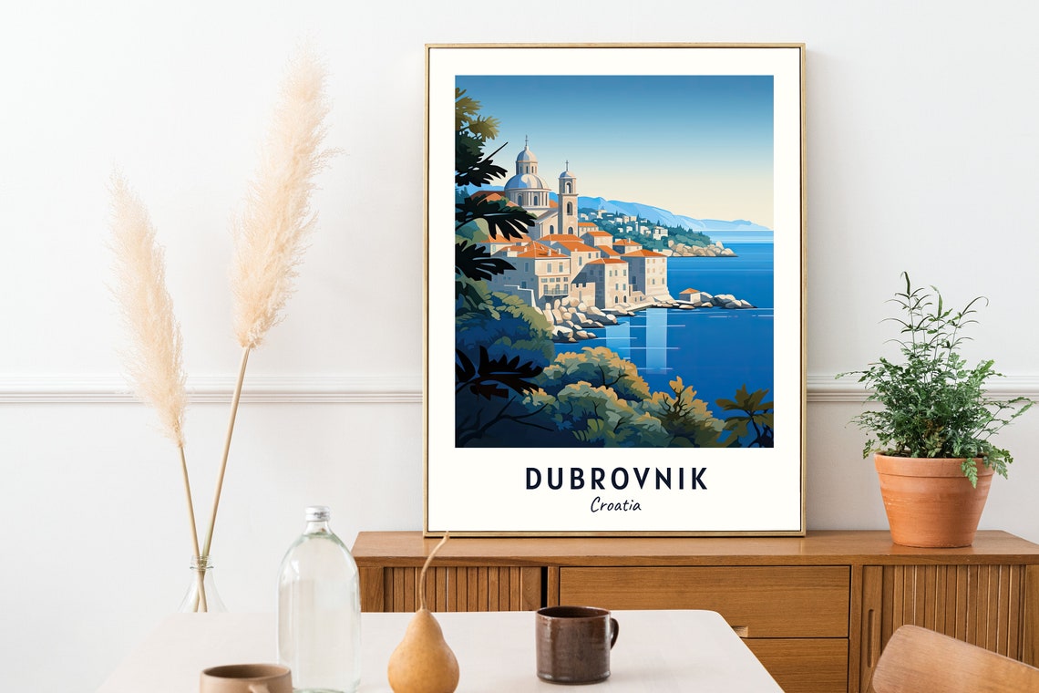 Dubrovnik Croatia Old Town Church Domes Adriatic Sea Travel Poster - Image 2