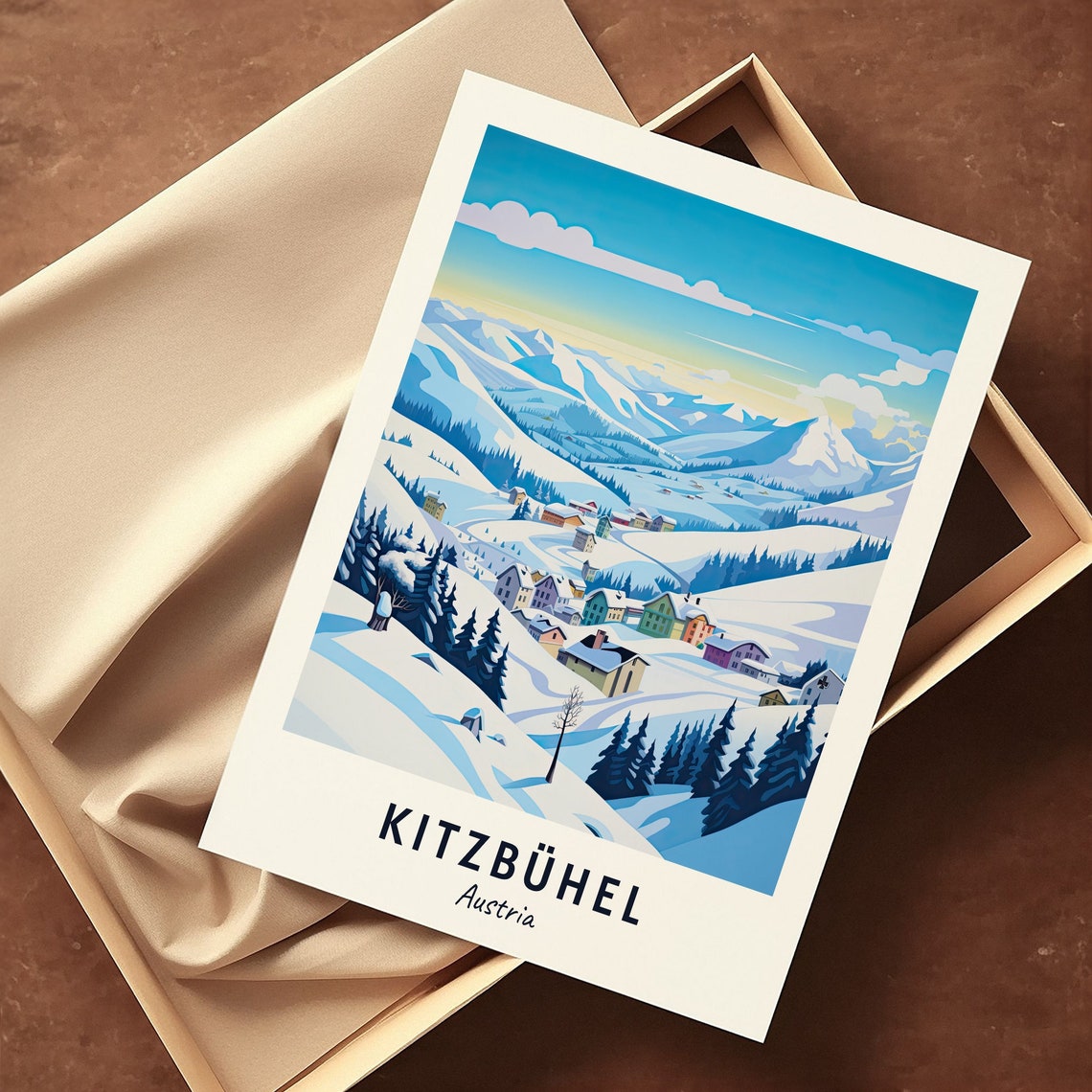 Kitzbühel Austria Snowy Alpine Ski Village Peaks Scene Poster - Image 3