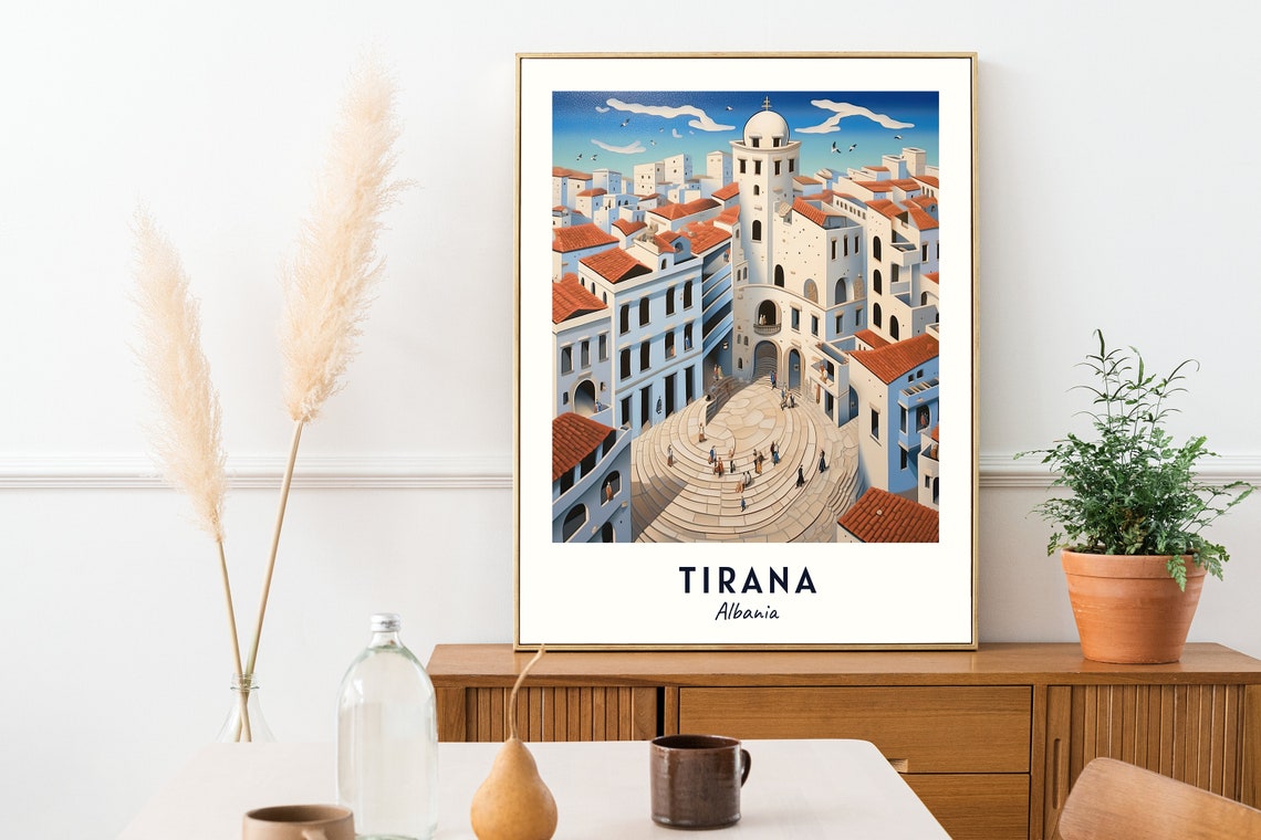 Skanderbeg Square White Cityscape Tirana Albania Travel Poster - Image 2