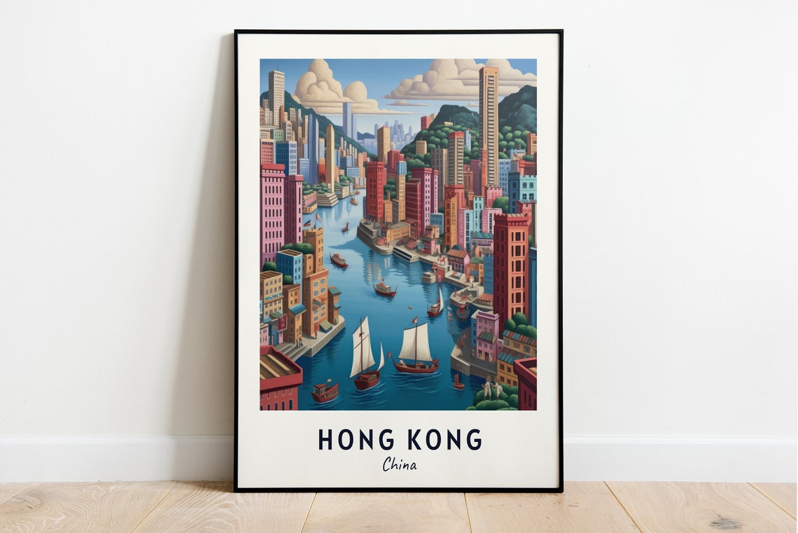 Victoria Harbour Travel Print Wall Art Hong Kong China City Print Victoria Harbour Travel Gift Victoria Harbour Poster Travel Gift