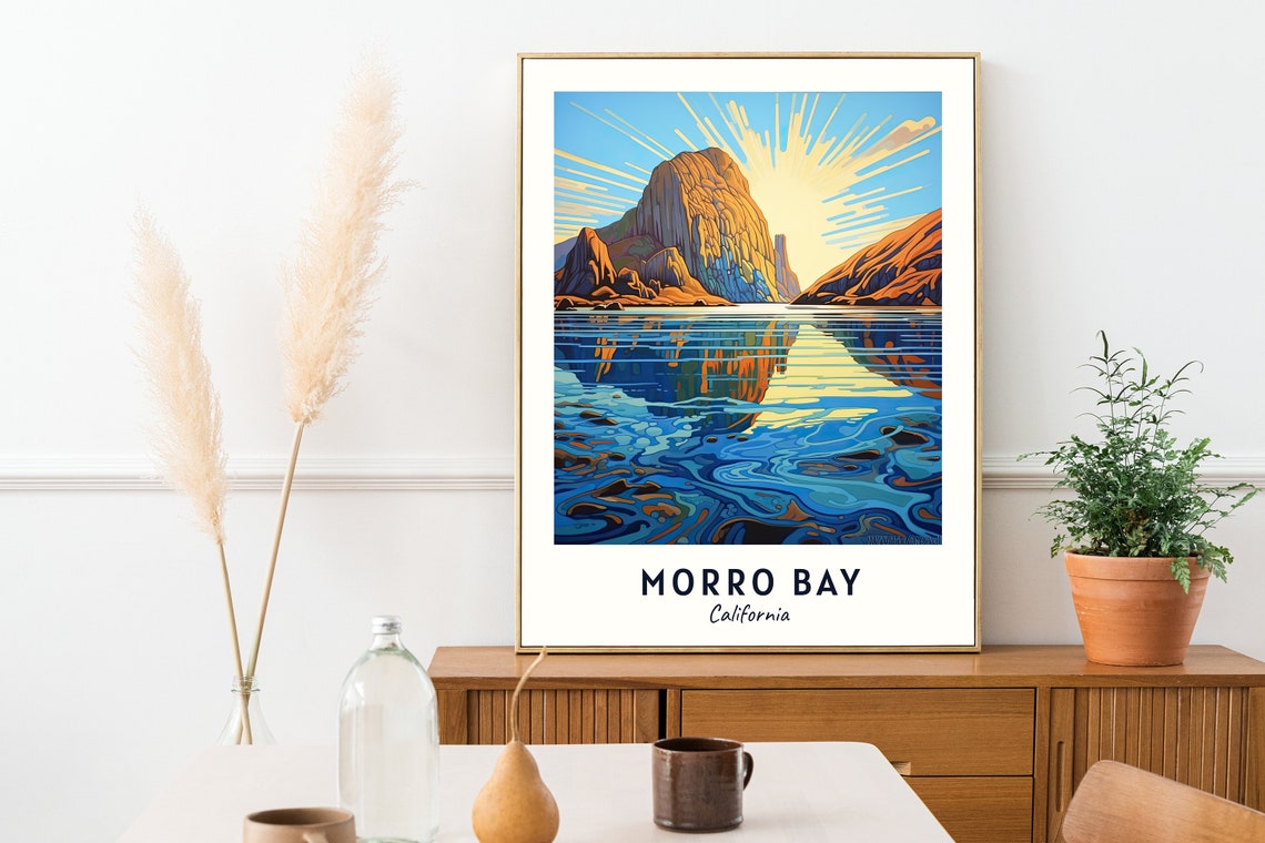 Morro Bay California Morro Rock Sunrise Ocean Reflection Travel Poster - Image 2