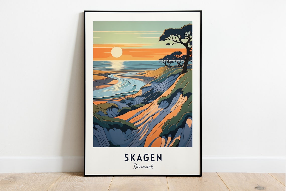 Sunset Over Dune Beach Coastline Skagen Denmark Travel Poster