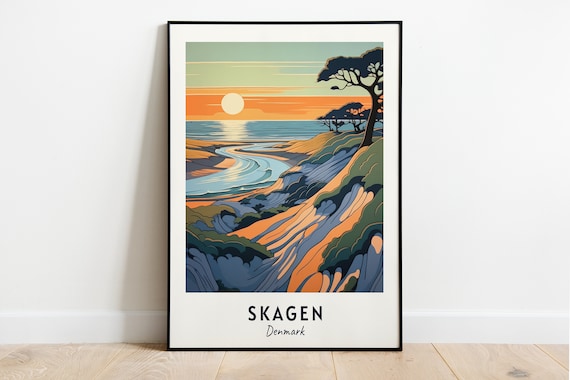 Sunset Over Dune Beach Coastline Skagen Denmark Travel Poster
