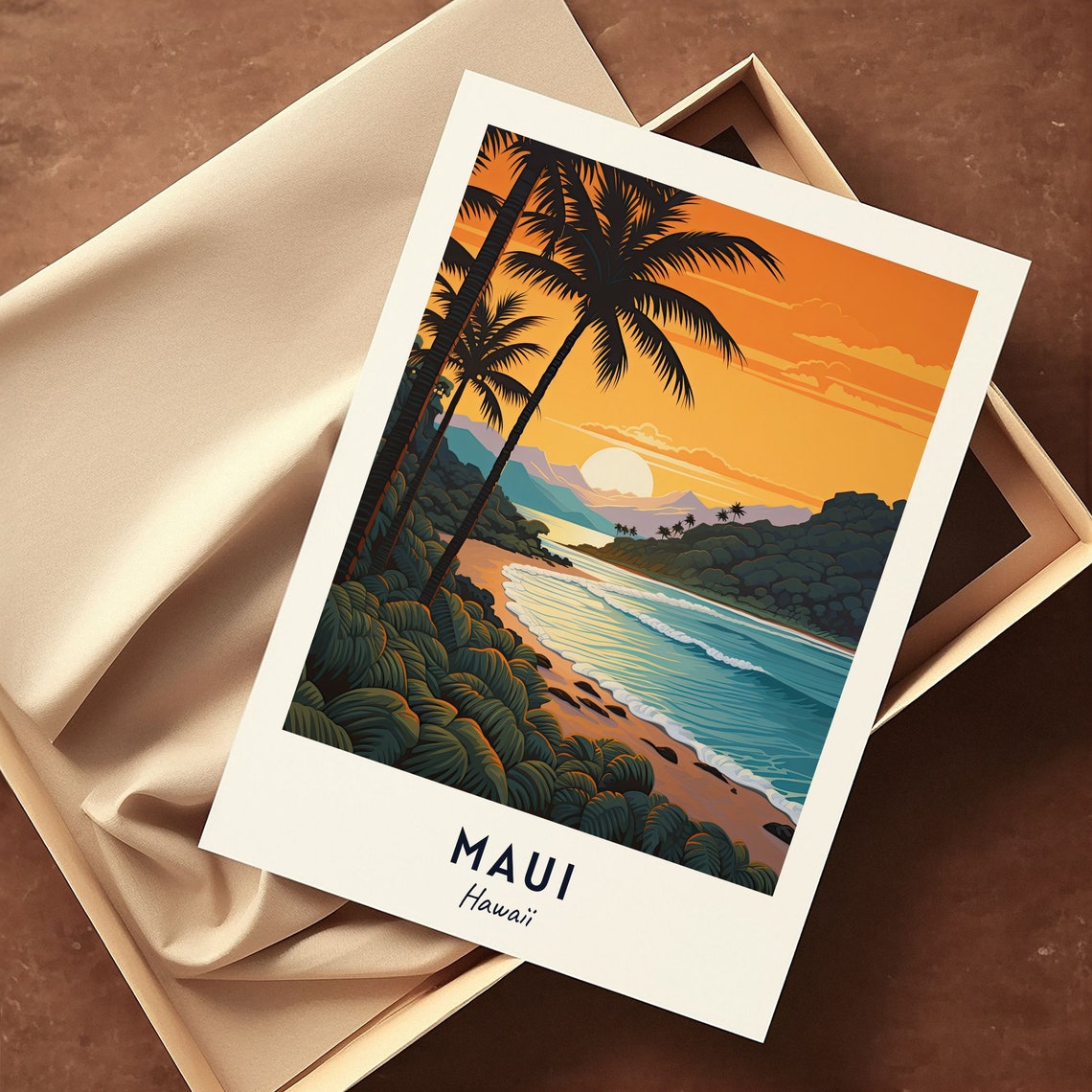 Maui Hawaii Tropical Beach Sunset Palms And Ocean Waves Poster - Image 3