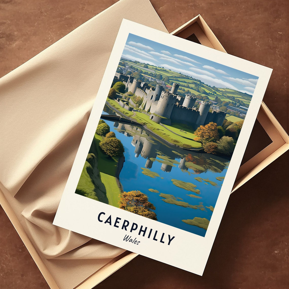 Caerphilly Wales Castle Moat Reflection Medieval Fortress Poster - Image 3